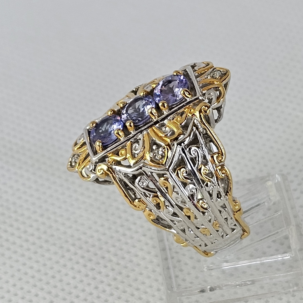 Natural Tanzanite Ring In Palladium & Sterling Silver 18k Size 8.5 - Picture 3 of 6